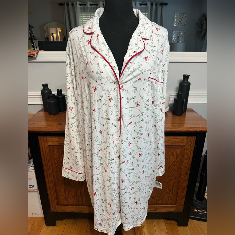 Charter Club Women's Notched-Collar Cardinal Designed Sleepshirt, NWT